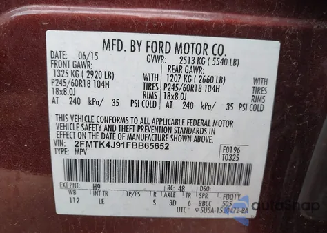 2015 Ford Edge Sel из США, поврежденный, VIN 2FMTK4J91FBB65652